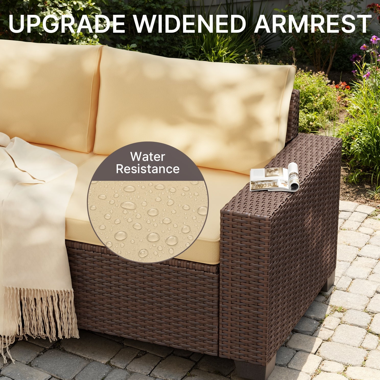 Aiho 6 Pieces Patio Conversation Set, Outdoor Sectional Sofa with All-Weather PE Rattan Wicker, Beige Cushioned Seating for Backyard, Garden, Poolside