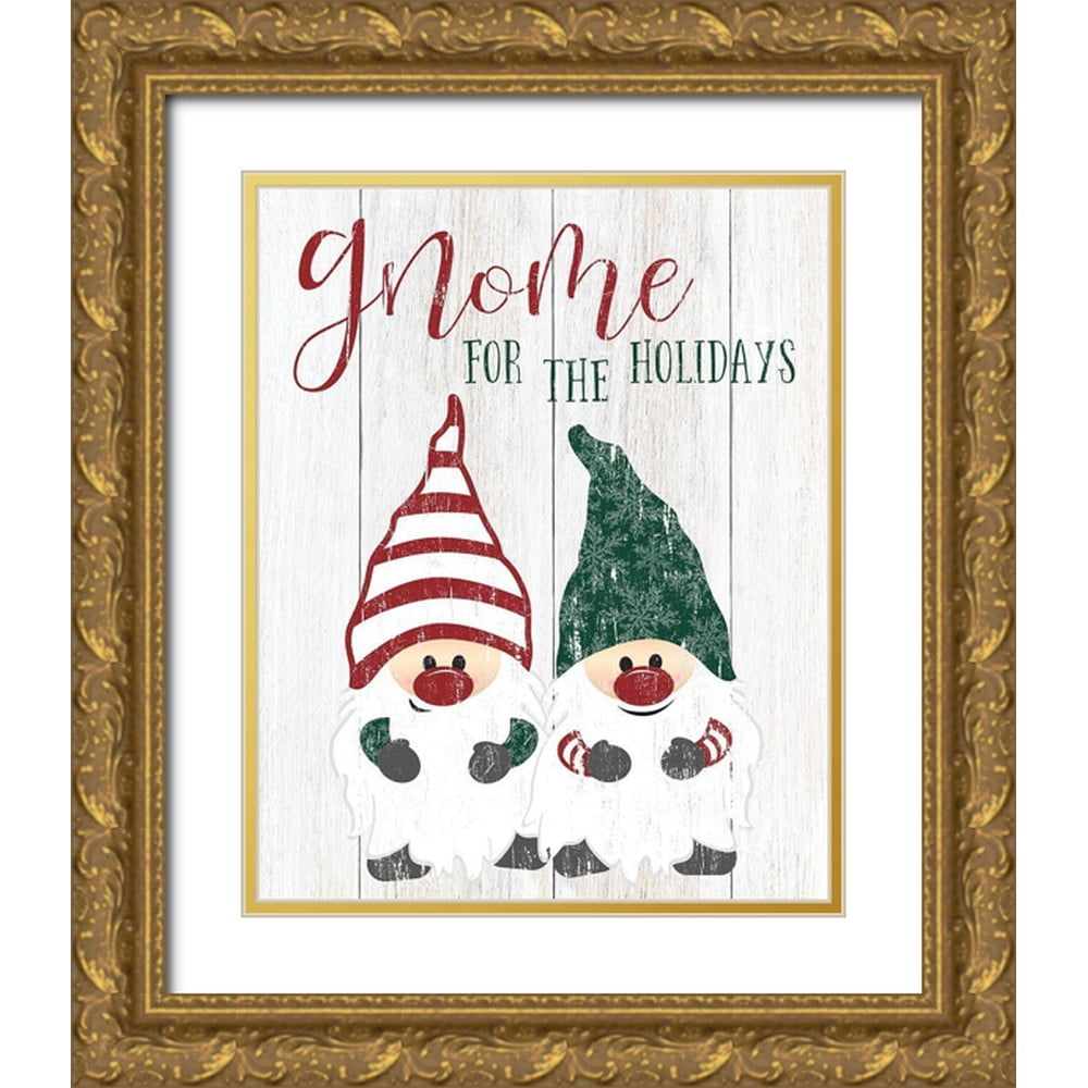 CAD Designs 15x18 Gold Ornate Wood Framed with Double Matting Museum Art Print Titled - Gnome For The Holidays
