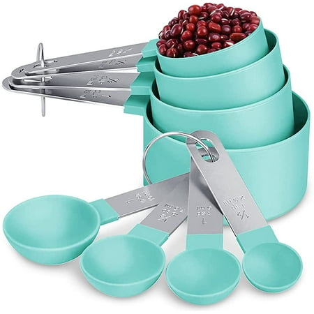 

8Pcs Measuring Spoons Sets Measuring Cups and Spoons Set Plastic Measuring Cups Tools Sets with Stainless Steel Handle & Engraved Scale (Sage Green)