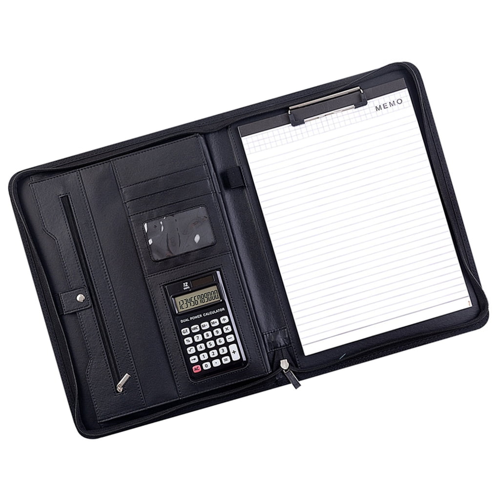 Leather Conference Folder Document Organiser Clipboard with Calculator Notepads
