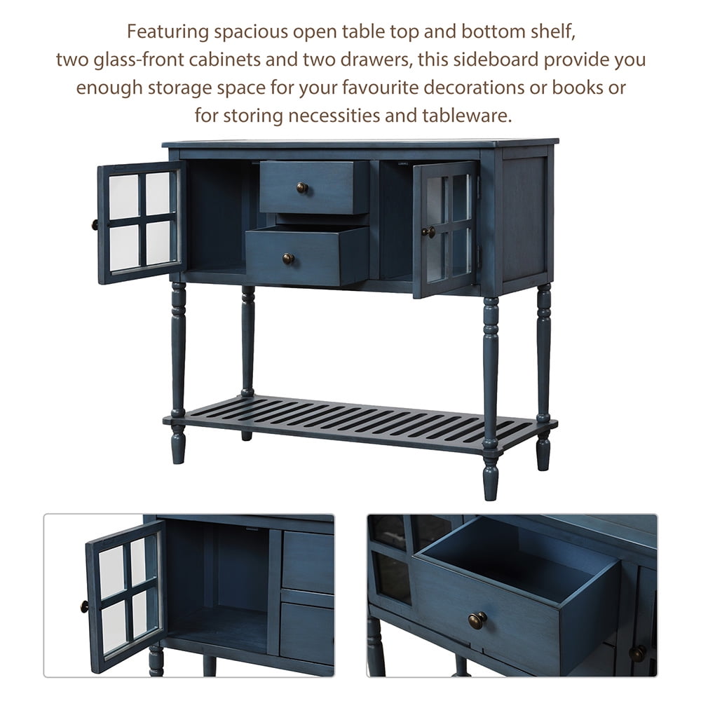 Lowestbest Farmhouse Buffet Sideboard, Wood Storage Cabinet with Bottom Shelf, Glass Console Table for Kitchen Room, Navy Lowestbest Farmhouse Buffet Sideboard, Wood Storage Cabinet with Bottom Shelf, Glass Console Table for Kitchen Room, Navy