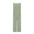 thumbnail image 5 of Dazajoo 2 Piece Linen Set for Women Plus Size Crew Neck Tank Tops Matching Wide Leg Capri Pants with Pockets 2025 Summer Beach Vacation Lounge Suits,Army Green,M, 5 of 9