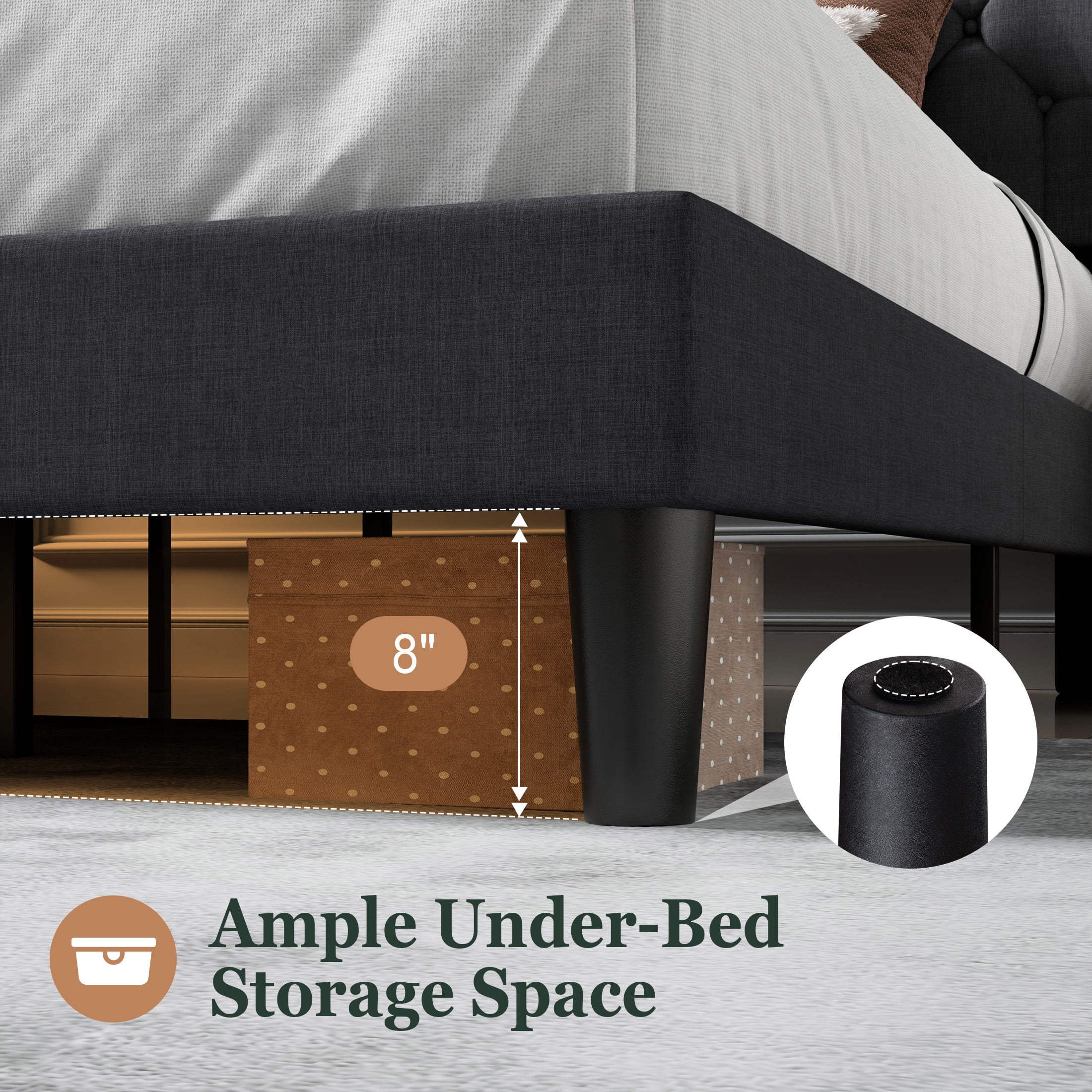 Einfach King Bed Frame, Upholstered Platform Bed with Storage Wingback Headboard and Fast Charging Hub, No Box Spring Required, Deep Gray