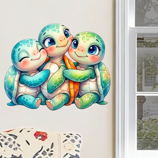 Linnome Combo Bedroom Living Room Decor Wall Sticker, Cartoon Sea Turtle for Bathroom Window