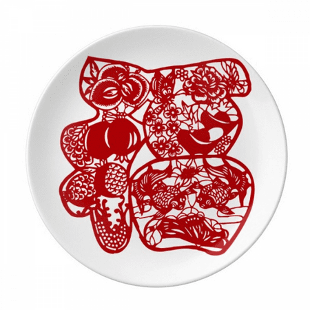 

Blessing Paper Cut Flower Bird Fish Plate Decorative Porcelain Salver Tableware Dinner Dish