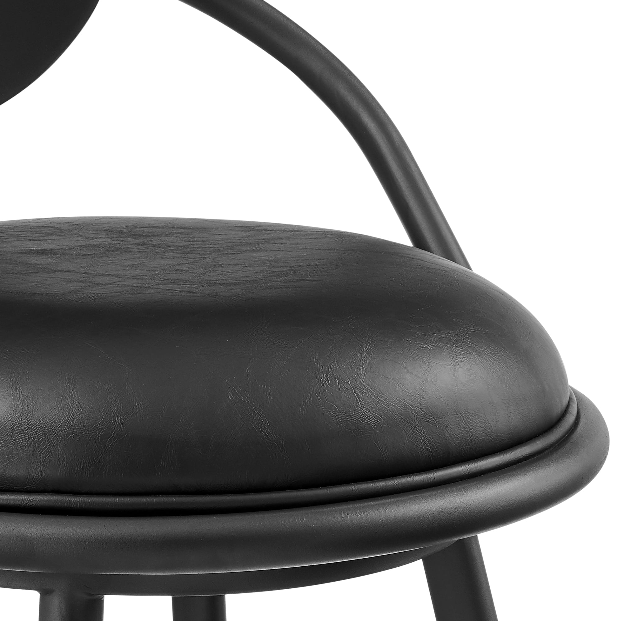 Carnation 30" Swivel Bar Stool in Black Iron with Vintage Black Faux Leather and Black Wood Back