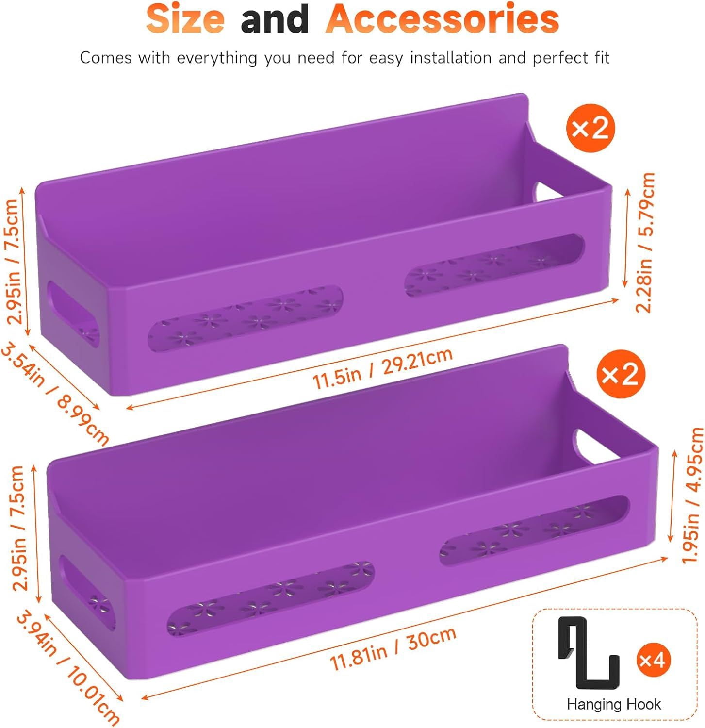 4 Pack Magnetic Spice Rack for Refrigerator Multipurpose Fridge Shelf with 4 Hooks Purple for Kitchen Bathroom Storage