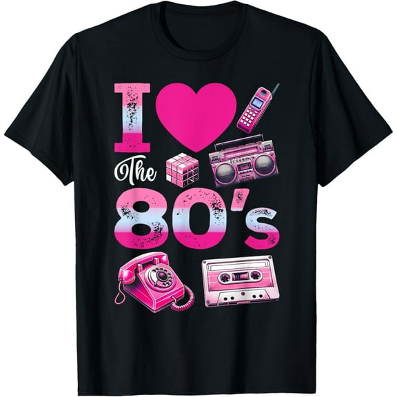 I Love The 80s 1980's Vintage Style Eighties Retro Party T-Shirt men and women can wear, black, white, gifts