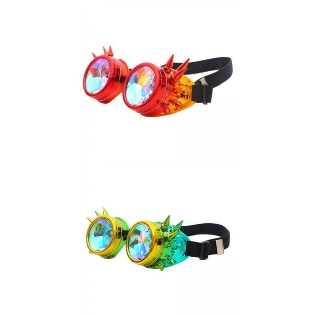 Gafas Steampunk 2x Rainbow Concierto Caleidoscopio Rojo Oro jinwen