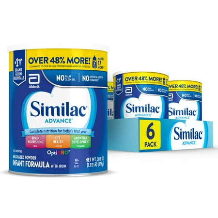 Similac® Advance®* Powder Baby Formula with Iron, DHA, Lutein, 30.8-oz Value Can, Pack of 6