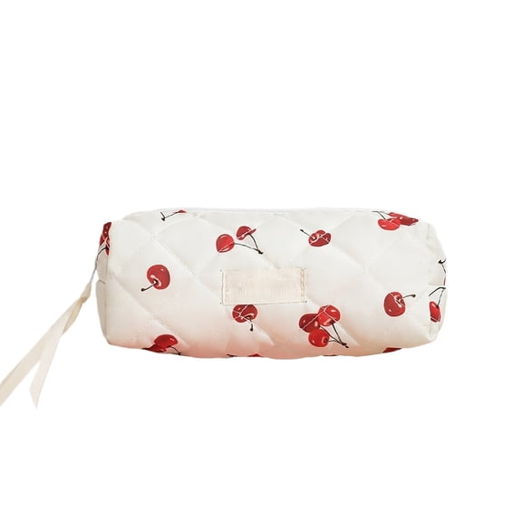 Makeup Cosmetic Bag, Portable Octagonal Red Cherry Pattern Quilted Pouch, 1 Piece Handheld Travel Toiletry Organizer Bag, for Daily Travel Vacation Storing Cosmetics Toiletries Small Personal Items