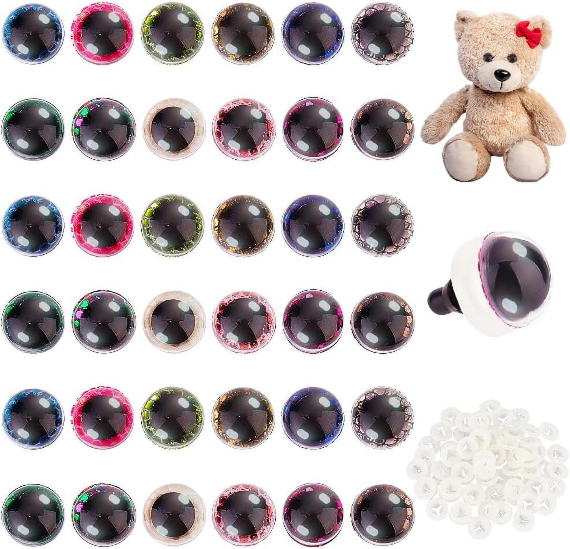 PH 24 Sets Plastic Safety Eyes 6 Colors Stuffed Glitter Animal Eyes 35mm Craft Crochet Eyes for Teddy Bear Amigurumi Craft Puppet Plush Animal Making for DIY