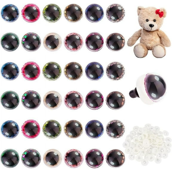 1box 72 sets 12 colors Plastic Craft Eyes Safety Eyes with Scale Disc and Spacer for Making Half Round Mixed color 18x12mm 6 sets/color