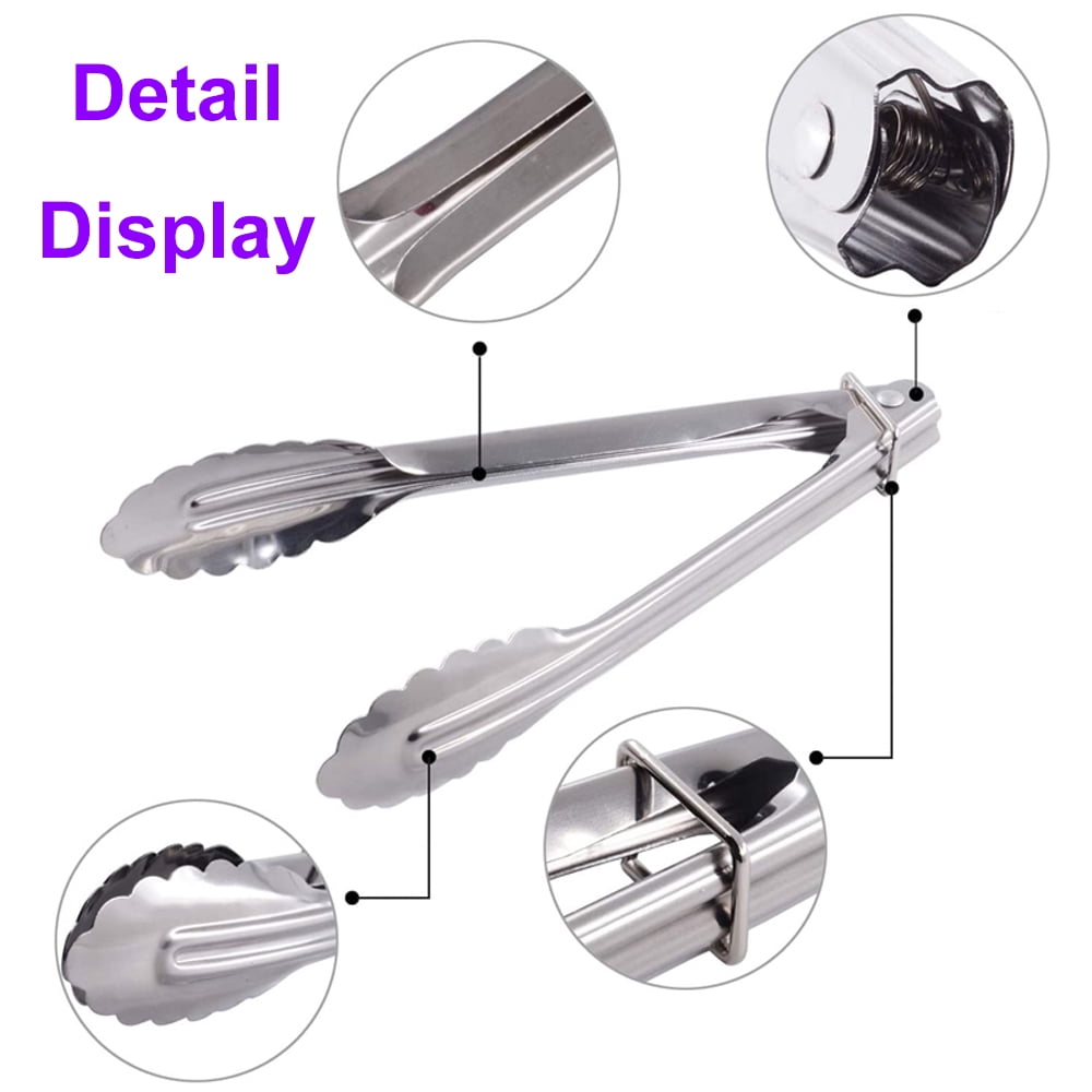 2 Pcs Coiled Spring Heavyweight Stainless Steel Utility Tong，for Barbecue Salad Bread Meat Food Clips(11inch)