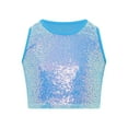 thumbnail image 3 of Haitryli Kids Girls Shiny Street Hip Hop Jazz Ballet Dance Crop Tops Sports Vest Shirt Performance Dancewear Light Blue 10-14, 3 of 4