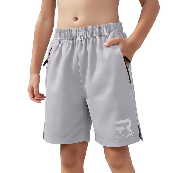 SERTG Kids Stretch Shorts Breathable Elastic Waist with Zipper Pockets Boys Solid Color Casual Summer Activities Casual Comfort Fit Bottoms(Gray,12-13 Years)