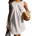 thumbnail image 1 of Robe d'Été pour Femmes à Col Rond Sans Manches à Dos Ouvert, Décontractée, Plage, Soleil, Coton et Lin, Mini, Blanche, M, 1 of 8