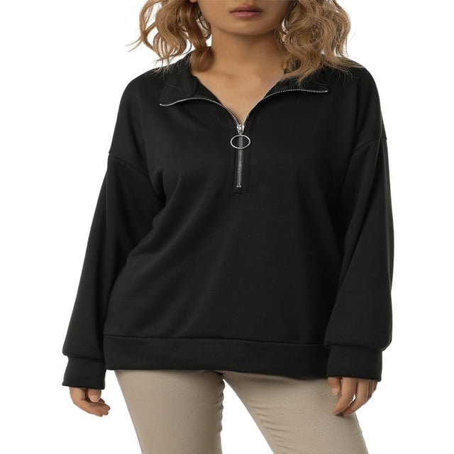 Sweat à Capuche Décontracté à Manches Longues pour Femmes avec Fermeture Éclair Quart Bleu m