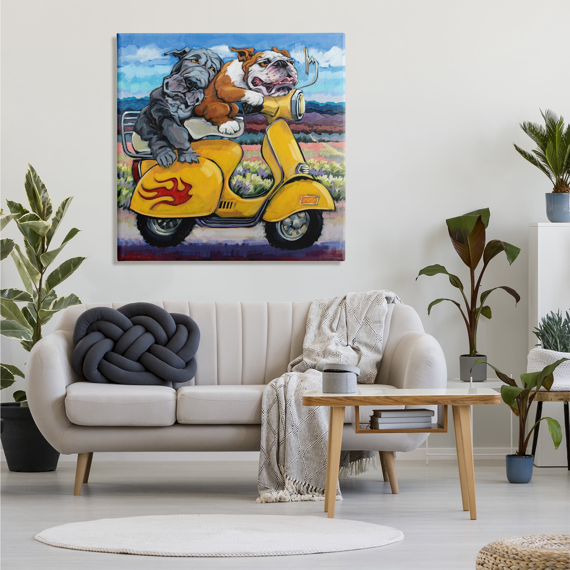 Stupell Industries Scooter Dogs Yellow Moped Southwestern Landscape Mountain Bulldogs, 36 x 36, Design by CR Townsend