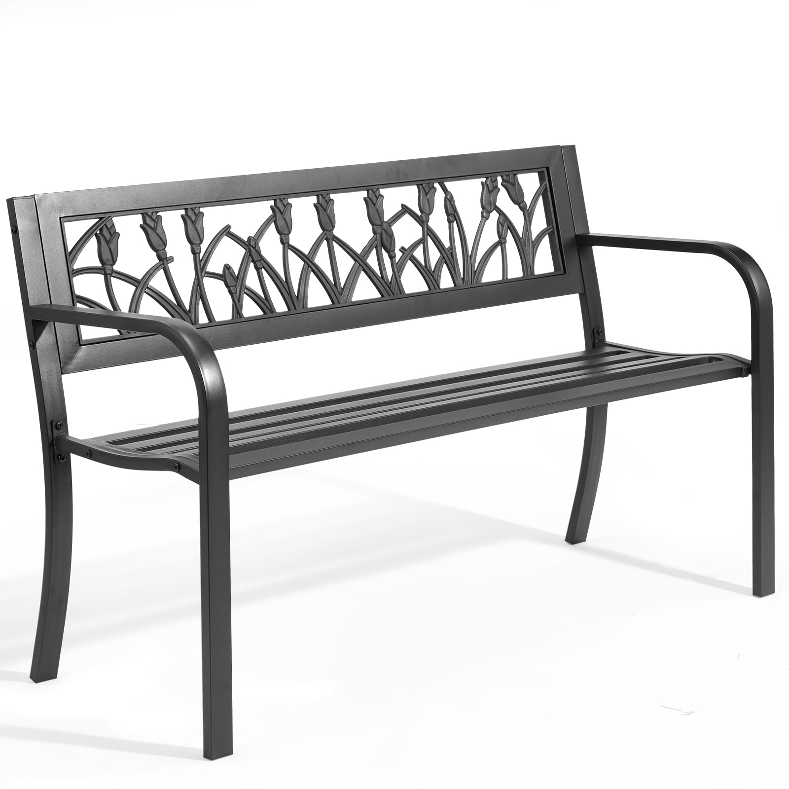 49in PVC Tulip Backrest Iron Bench, Black