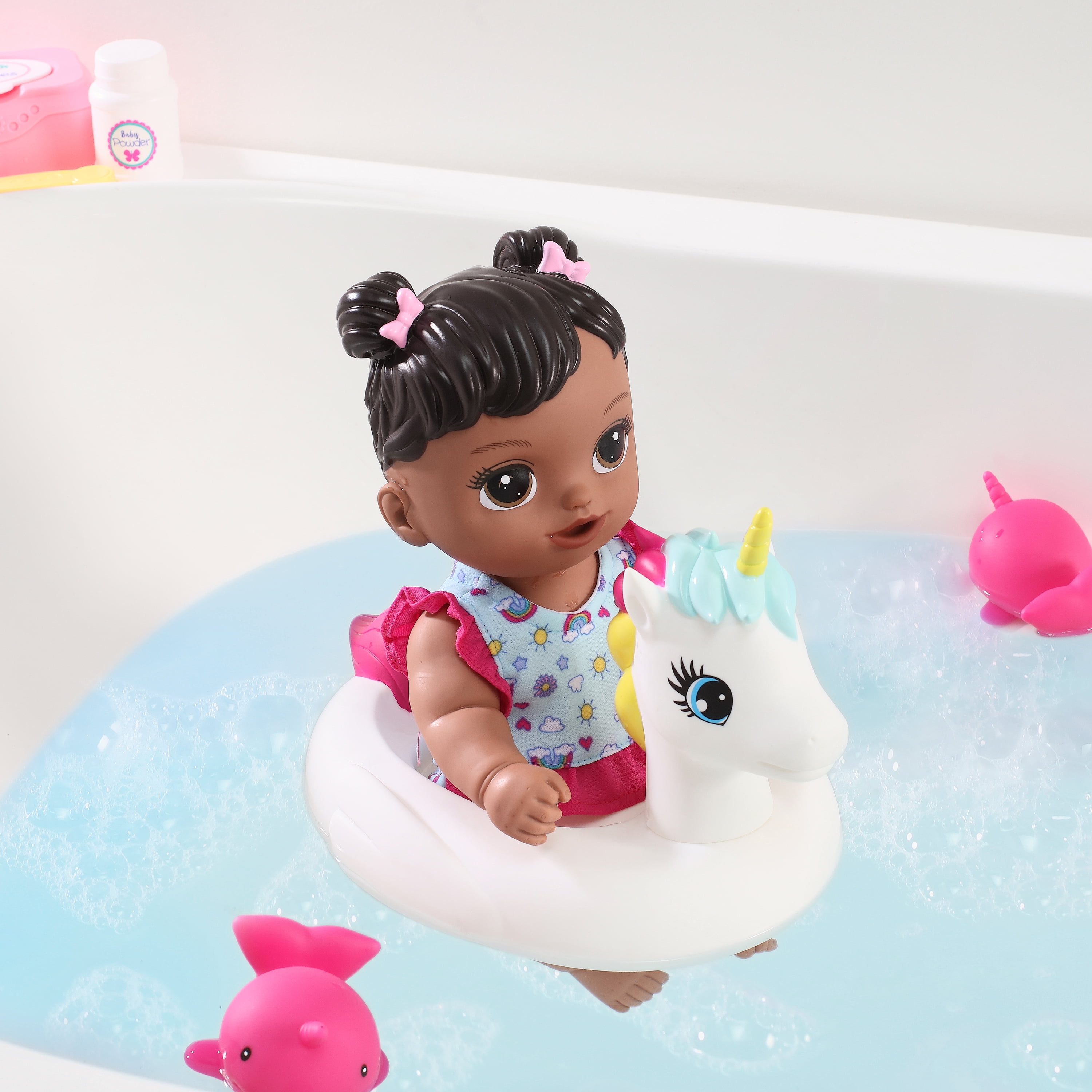 My Sweet Love Soft Baby and Unicorn Floaty Play Set, 2 Piece Bath Toy, Afro-American, Kids Ages 2+