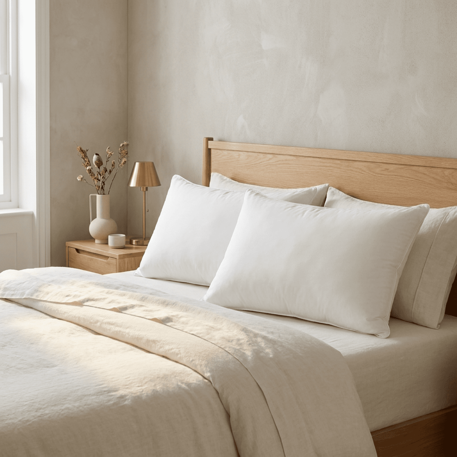 Fcinos Goose Down Pillows and Bed Pillows Set of 2, Queen Size Hotel Feather Cooling Pillows for Sleeping, Throw Pillow with 2 Sets of Soft Cotton Cover