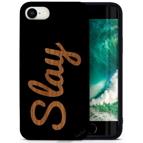 Case Yard Wooden Case for iPhone-SE Soft TPU Silicone cover Slim Fit Shockproof Wood Protective Phone Cover for Girls Boys Men and Women Supports Wireless Charging Slay Design