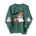 thumbnail image 5 of FAVIPT Halloween Sweatshirts for Women Ghost Pumpkin Cute Print Pullover Tops Long Sleeve Crew Neck Casual Sweatshirt Army Green,XS, 5 of 6
