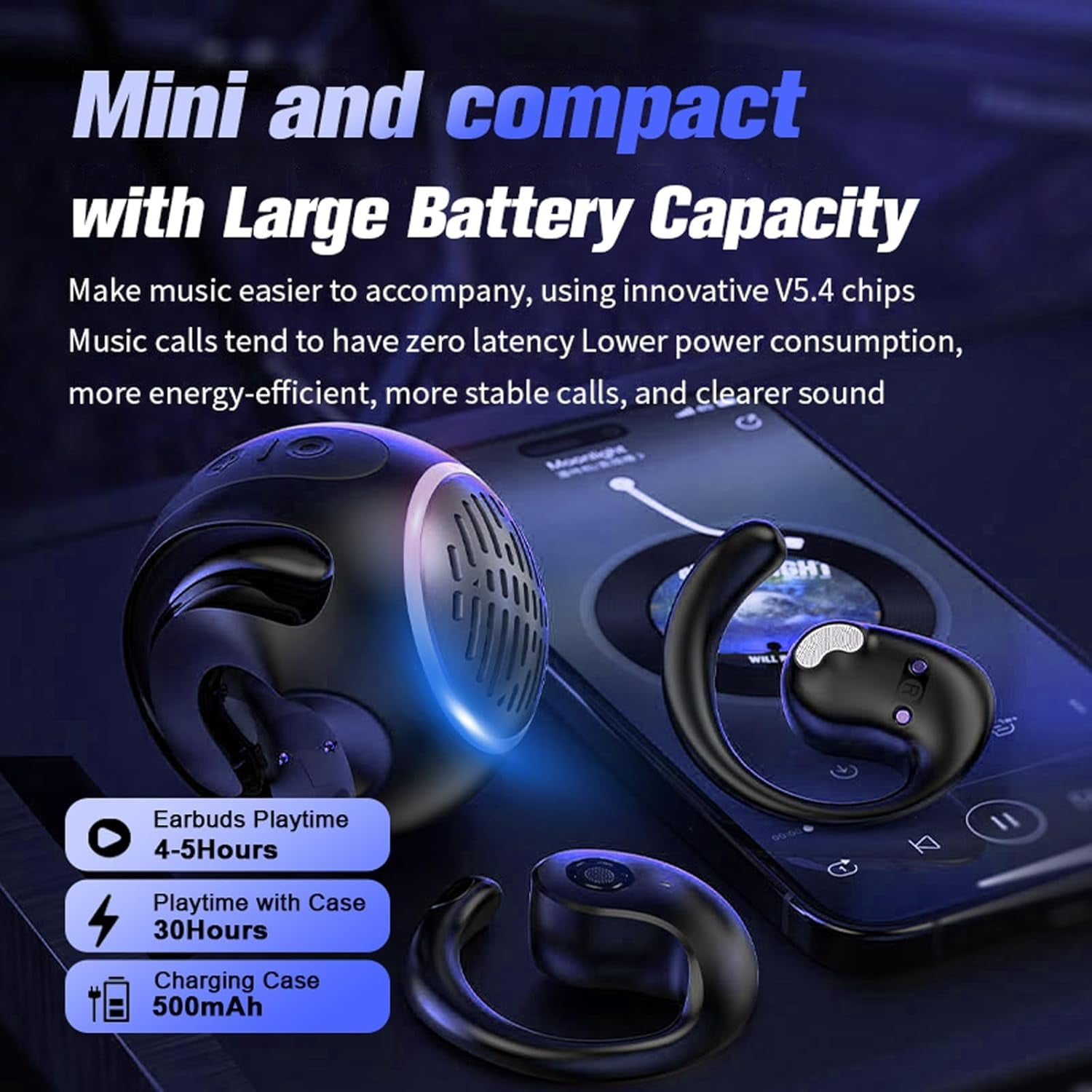 Open Ear Headphones Over The Ear Earbuds Wireless for Kids, Waterproof Small Mini Portable Bluetooth Speaker with Earbuds, OWS Hanging Earphones Air Bone Conduction Headphones 5.4 Bluetooth Headset