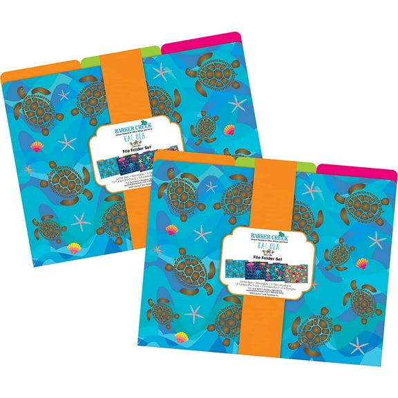 Barker Creek Designer File Folders Kai Ola Sea Life, Multi-Design Set with Tropical Sealife on Outside, Vibrant Solid Colors on Inside, Letter Size File Folders, 1/3 Cut Tabs, Set of 24 (4310)