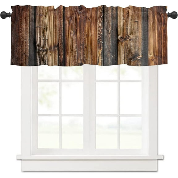 Curtain Valance for Windows Farmhouse Rustic Wood Rod Pocket Window Treatments 1 Panel Brown Barn Hardwood Short Curtains Kitchen Bathroom Bedroom 54 x 18 inch, LXL20210828-SLEO04622CLIABES, 54x18in