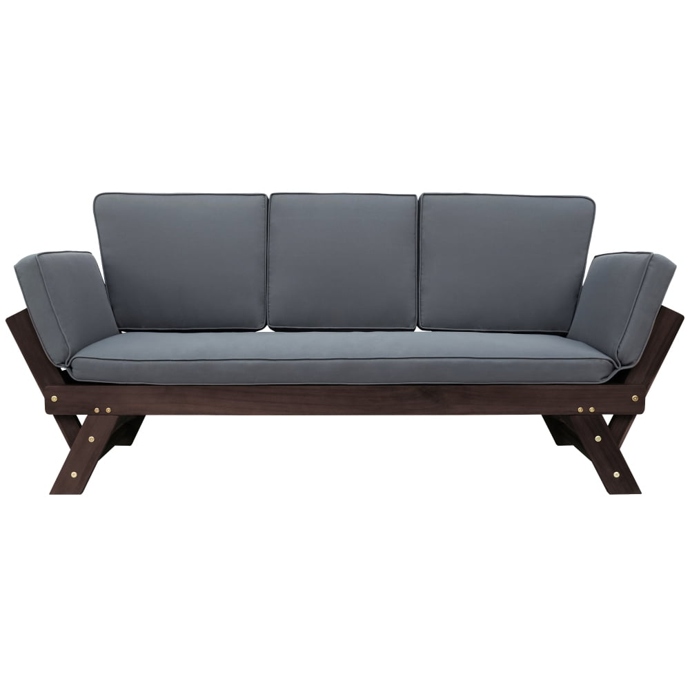 LONGGLE Outdoor Patio Acacia Wood Expandable Daybed Sofa
