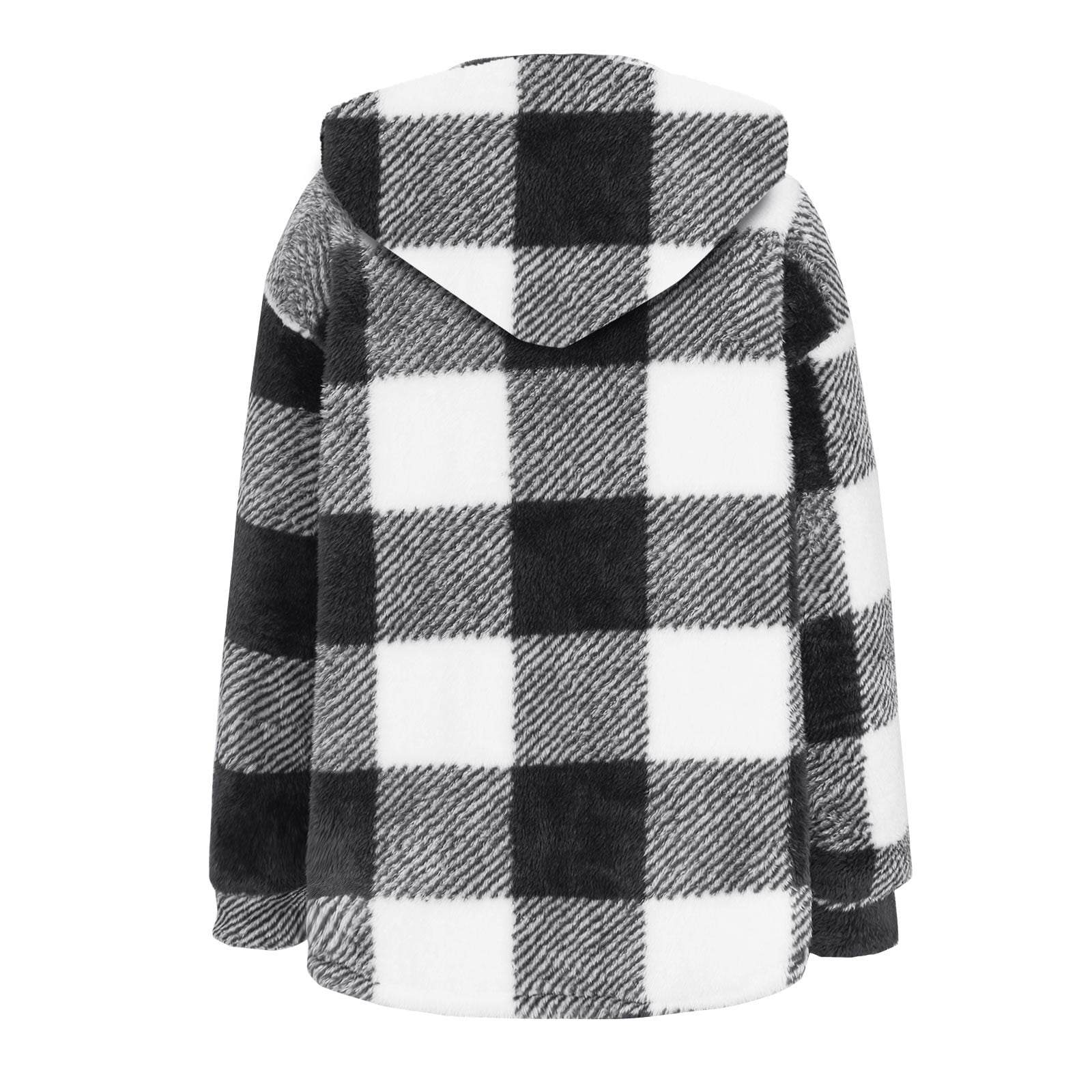 Brnmxoke Womens Plus Size Fuzzy Fleece Jacket Long Sleeve Button Down Plaid Hooded Sherpa Fleece Jackets Outerwear Warm Coats