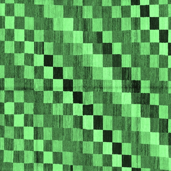 Ahgly Company Machine Washable Indoor Square Checkered Emerald Green Modern Area Rugs, 3' Square