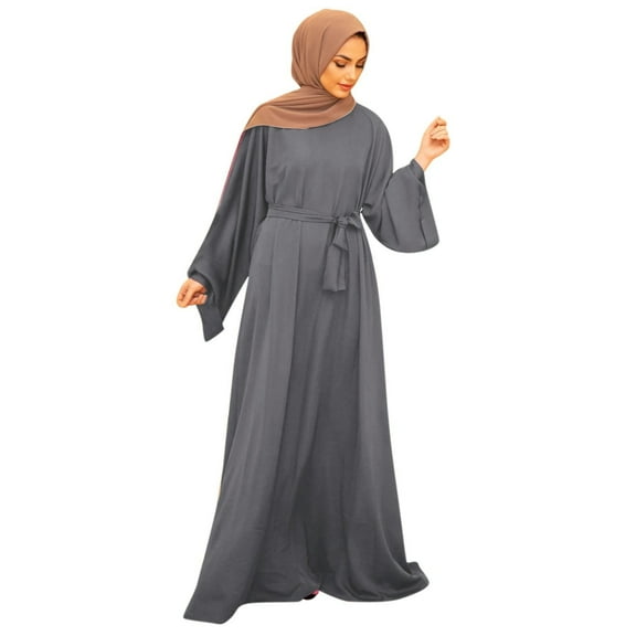 JBXKXYW Dresses For Women Women'S Casual Solid Muslim Dress Flare Sleeve Abaya Islamic Arab Kaftan Dress Womens Dresses (Gray,XXL)