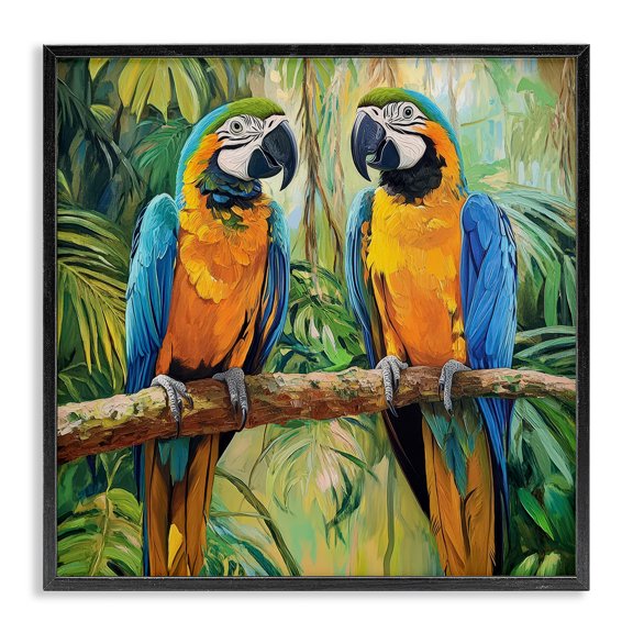 Stupell Industries Two Macaws Among Foliage Black Framed Giclee Art, design by Petal Prints Design