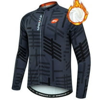 Sponeed Mens Thermal Cycling Jersey Long Sleeve Winter Bike Biking Shirts Full Zipper Bicycle Top Gray XL