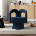 thumbnail image 2 of 360° Swivel Cuddle Barrel Chairs, Upholstered Accent Chairs, Round Armchairs with Metal Base, Modern Fluffy Boucle Chair for Living Room Bedroom Office Waiting Rooms, Navy, 2 of 9