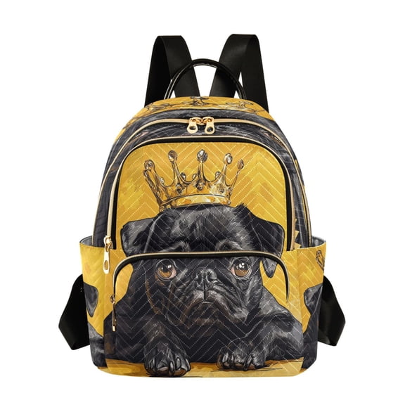WOBOGO Crown Black Pug Dog Butterfly Backpack Durable Lightweight Shoulder Bag Built-in Laptop Sleeve and Multiple Utility Compartments