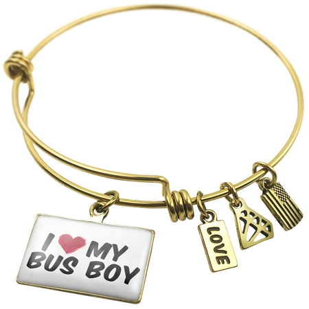 Expandable Wire Bangle Bracelet I Heart Love My Bus Boy Expandable Wire Bangle Bracelet I Heart Love My Bus Boy