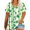 thumbnail image 3 of TKLPEHG St. Patricks Day Shirts Women Crew Neck Plus Size Tops Green Irish Shamrock Print Graphic Tee Short Sleeve Striped Shirt (Green,XXXL), 3 of 5