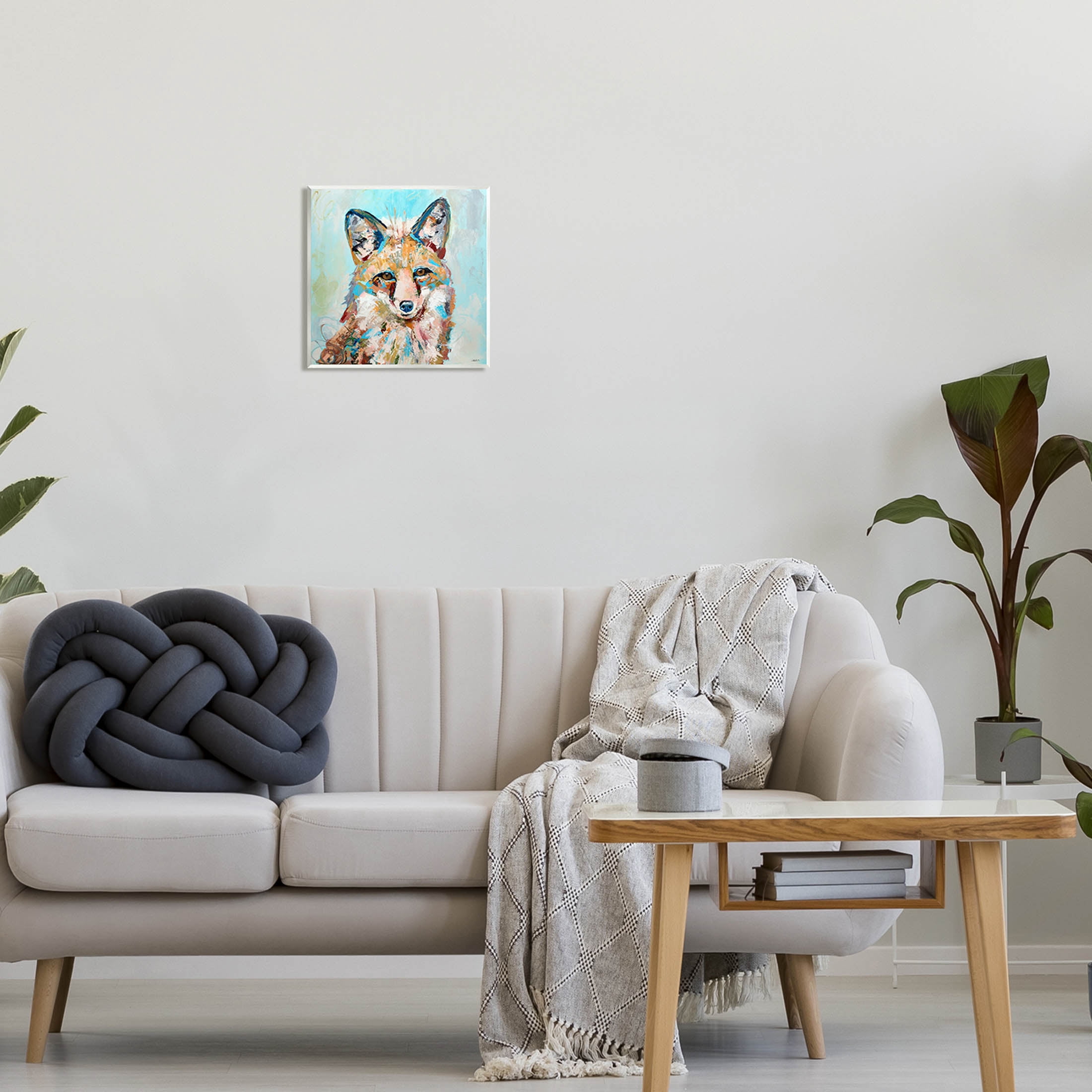 Modern Fox Blue Accent Animal Animals & Insects Painting Unframed Art Print Wall Art