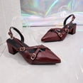 thumbnail image 6 of Samdudou Strappy Heels for Women Closed Toe Pointed Front Slingback Pumps Glossy Finish Elegant Criss Cross Multiple Buckle Straps Chunky Block Heel Evening Banquet Shoes, 6 of 9