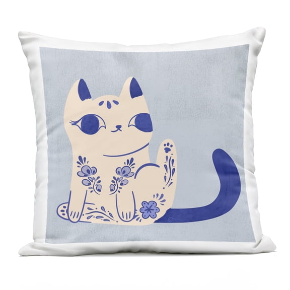 Stupell Industries Ornate Floral Cat Design by Carrie Cantwell Outdoor Printed Pillow