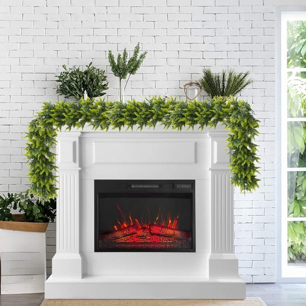 Guirnalda navideña de ratán de 56 cm | Follaje de agujas de pino de resina verde | Decoración navideña corta y empalmable para puertas, escaleras, repisas y decoración festiva para interiores y