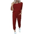 thumbnail image 2 of Pavied Two Piece Sets,Lounge Sets,Women's Two Outfit Short Sleeve Pullover With Drawstring Long Pants Tracksuit Jogger Set,Matching Sets,Womens Sweatshirt,Tracksuit for Women,Fall Outfits,Wine L, 2 of 7