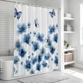thumbnail image 5 of Navy Blue Floral Shower Curtain Set - Standard 72" x 72" Washable Bathtub Curtain with 12 Hooks, Spring Flowers Butterflies Watercolor Waterproof Fabric Stall Shower Curtains for Bathroom Décor, 5 of 6