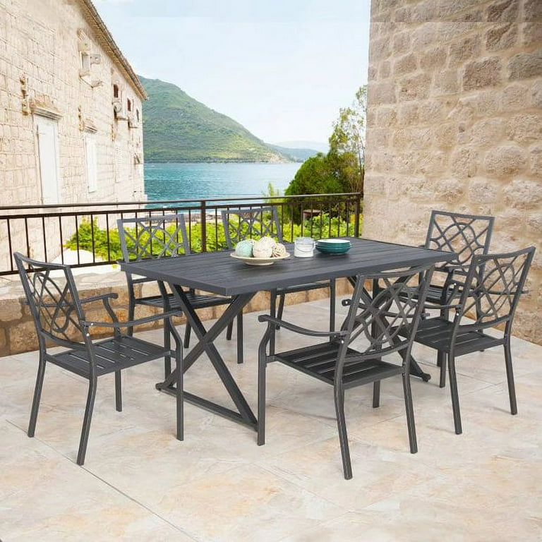 Ulax Furniture Patio Stacking Metal Dining Arm Chairs with Steel
