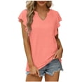 thumbnail image 2 of Summer Savings! TAGOLD Womens Plus Size Summer Tops,Womens Plus Size Tops,Women's Summer Fashion Casual V-Neck Solid Color Ruffe Short Sleeve Top Blouse Pink M, 2 of 5