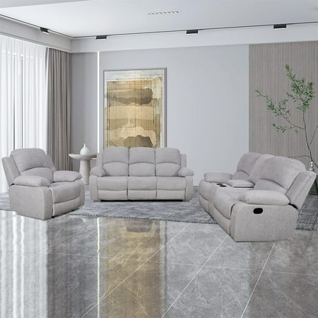 2 Piece Manual Recliner Sofa Couch Home Theater Seating with Cup Holders Living Room Furniture Sofa Set for Home Office (Sofa + Loveseat)